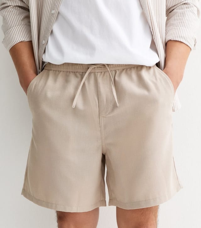 New Look Men's Stone Regular Linen Look Pull On Shorts New Look - 3