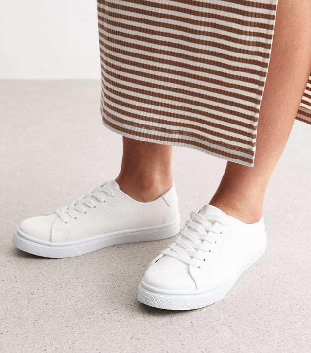New Look Women's White Leather-Look Trainers New Look - 2