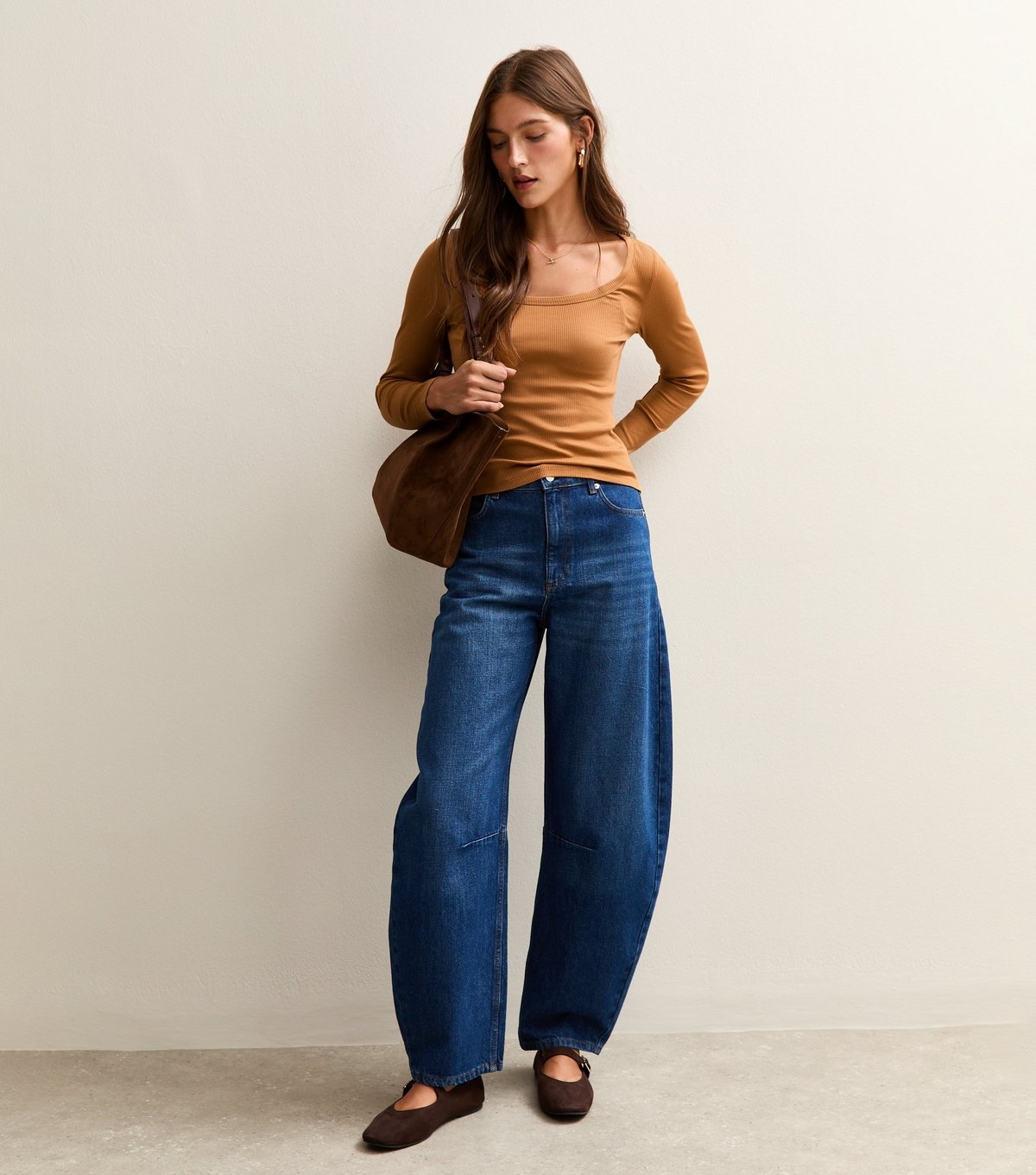 New Look Women's Light Brown Scoop Neck Long Sleeve Ribbed Top New Look - 3