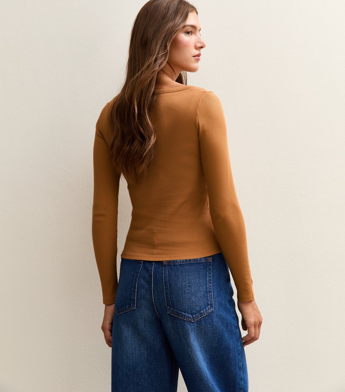 New Look Women's Light Brown Scoop Neck Long Sleeve Ribbed Top New Look - 4