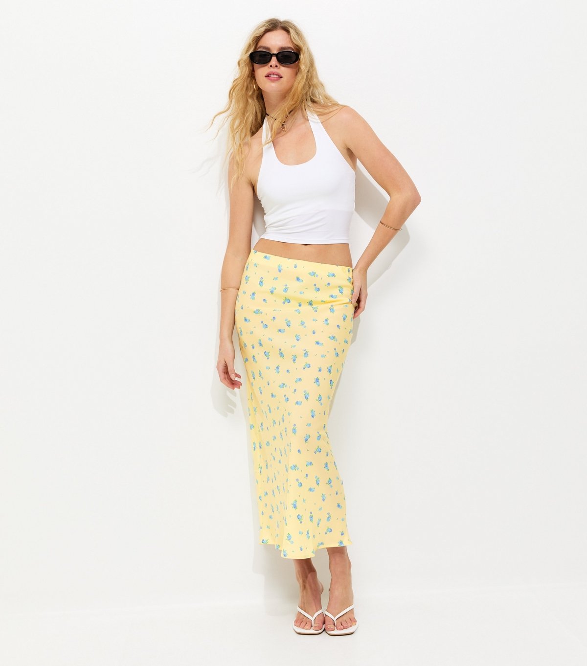 New Look Women's Yellow Ditsy Floral Bias Cut Midi Skirt New Look - 1