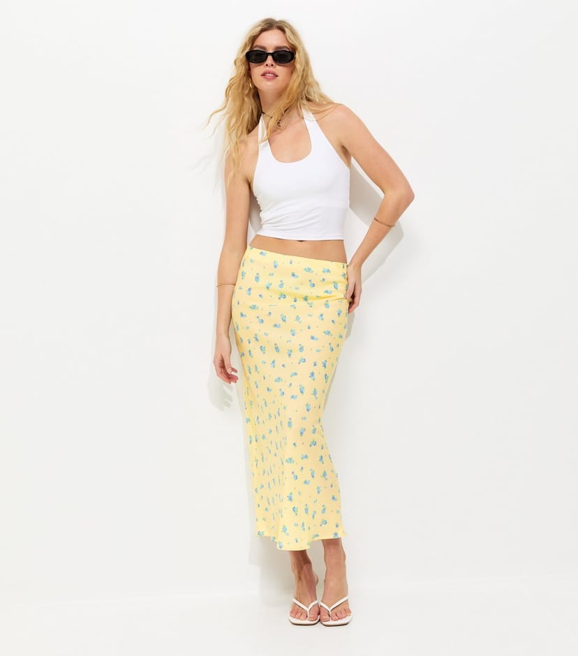 New Look Women's Yellow Ditsy Floral Bias Cut Midi Skirt New Look - 1