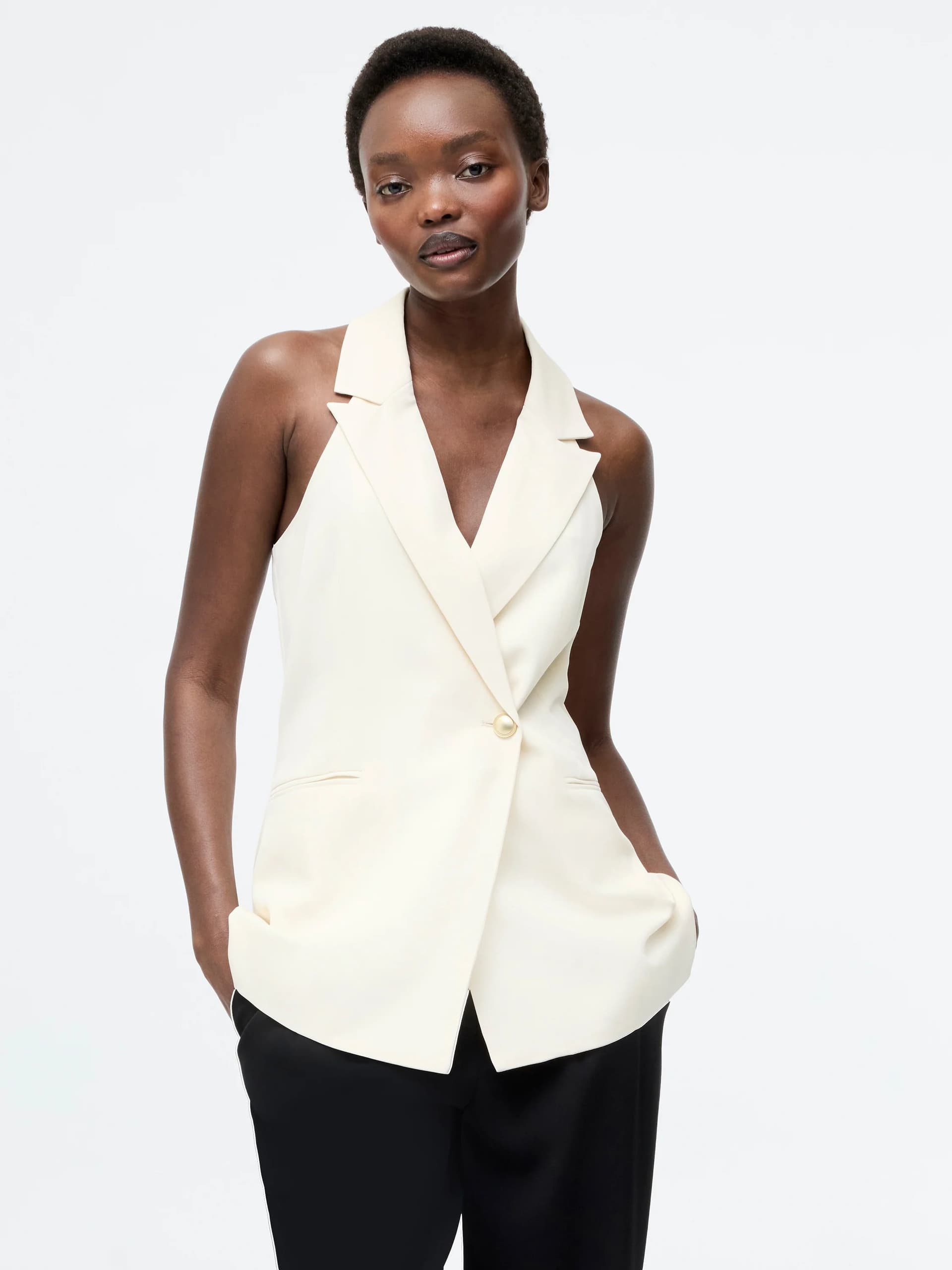 French Connection Sleek Tailored Halterneck Suit Waistcoat Classic Cream