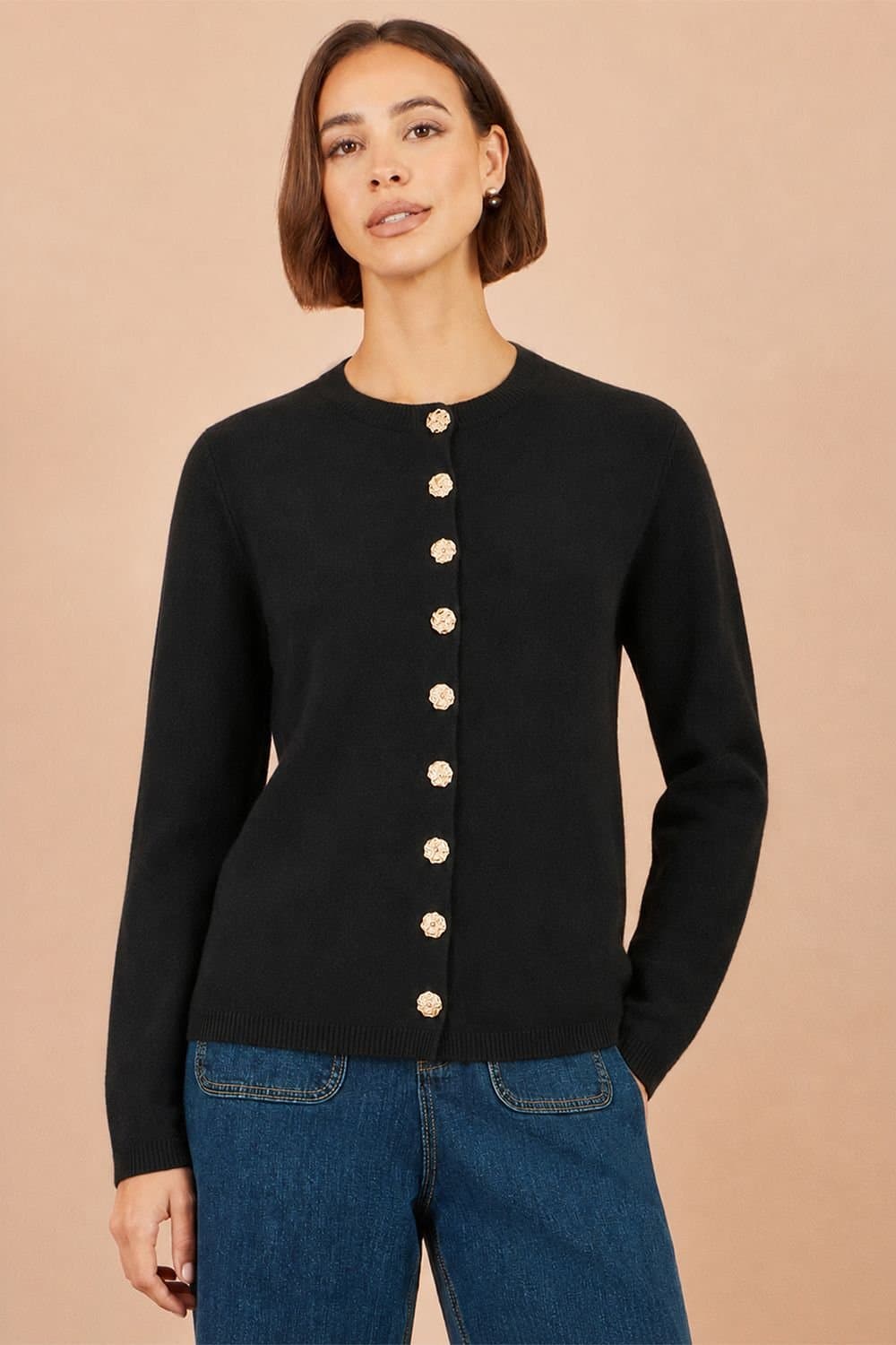 Yumi Yumi Women's Knitted Fitted Peplum Cardigan in Black