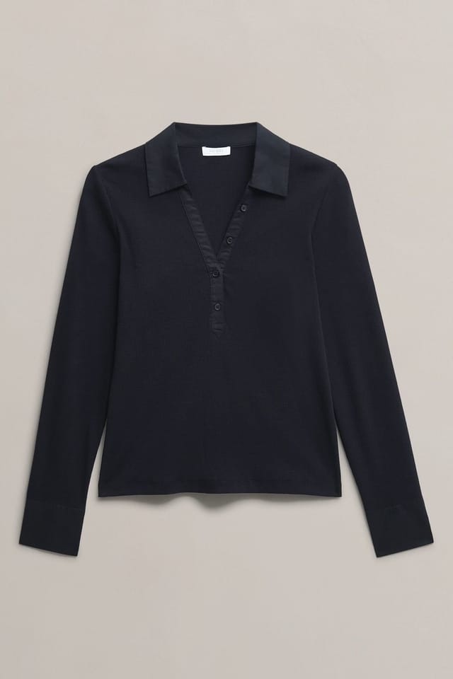 Hobbs London Hobbs London Women's Lennox Long Sleeve V-Neck Ribbed Shirt in Dark Navy - 2