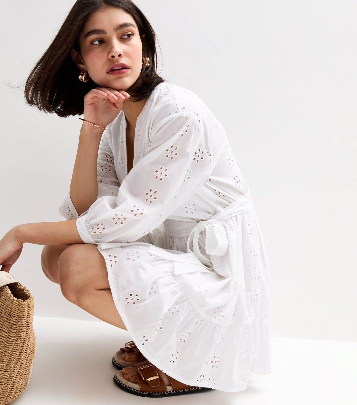 New Look Women's White Broderie Anglaise Mini Dress New Look