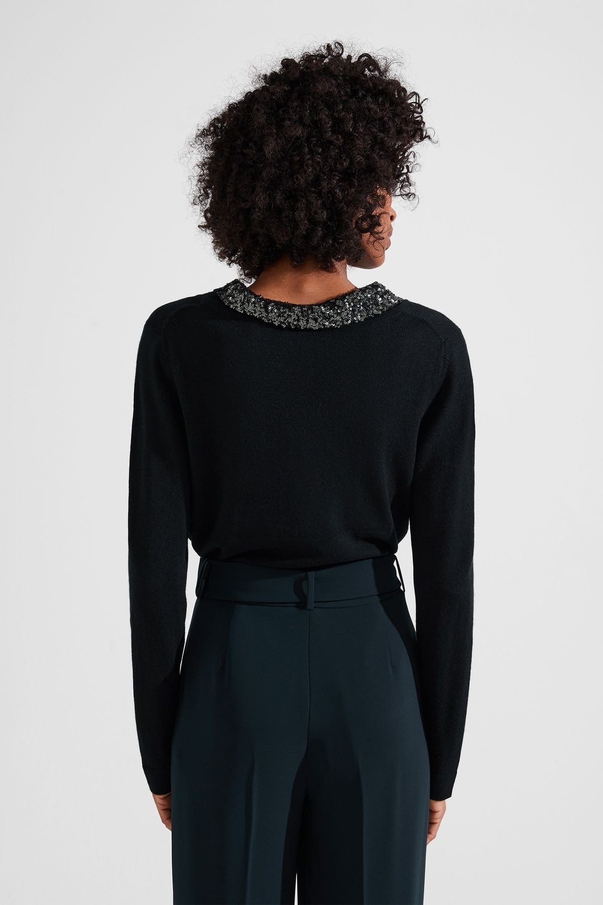 Hobbs London Hobbs London Women's Esther Embellished Neck Jumper in Bottle Green - 4
