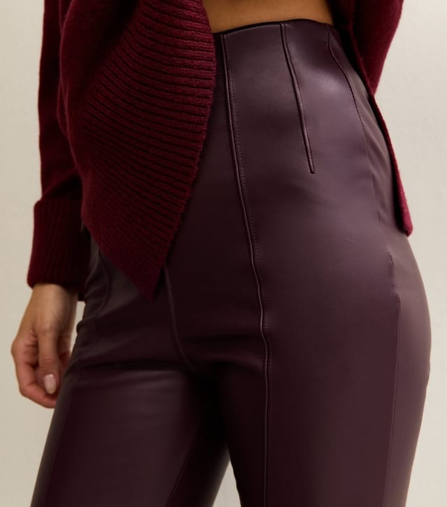 New Look Women's Tall Burgundy Faux Leather Seams Leggings New Look - 2