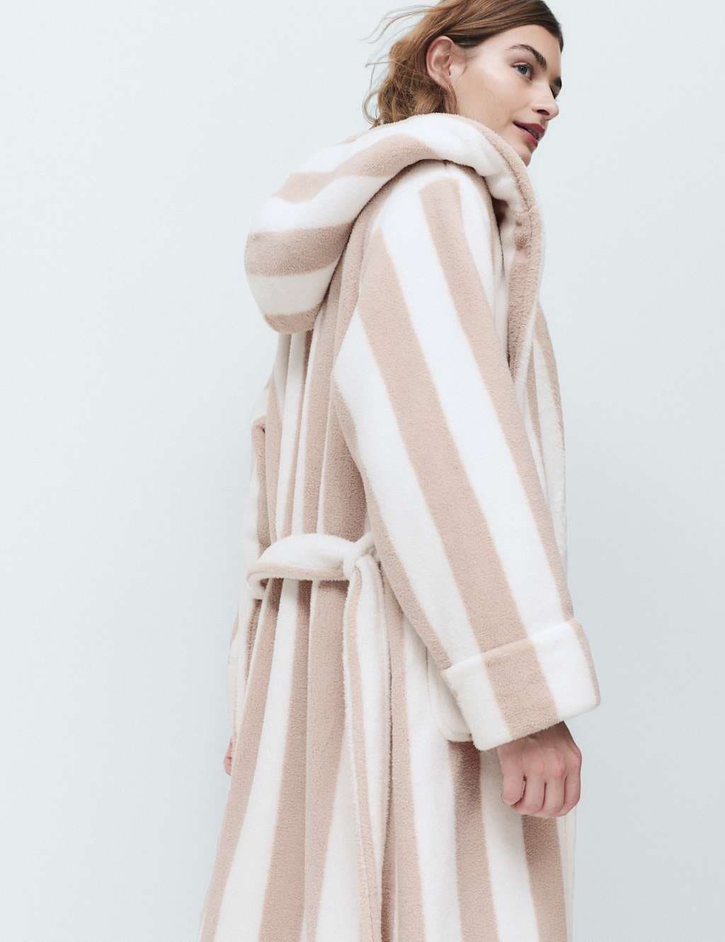 Marks & Spencer M&S Wide Stripe Hooded Dressing Gown Neutral