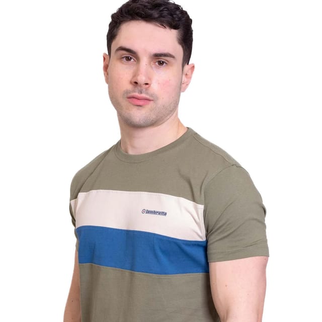 Lambretta Lambretta Men's Panelled Short-Sleeved T-Shirt in Green - 3