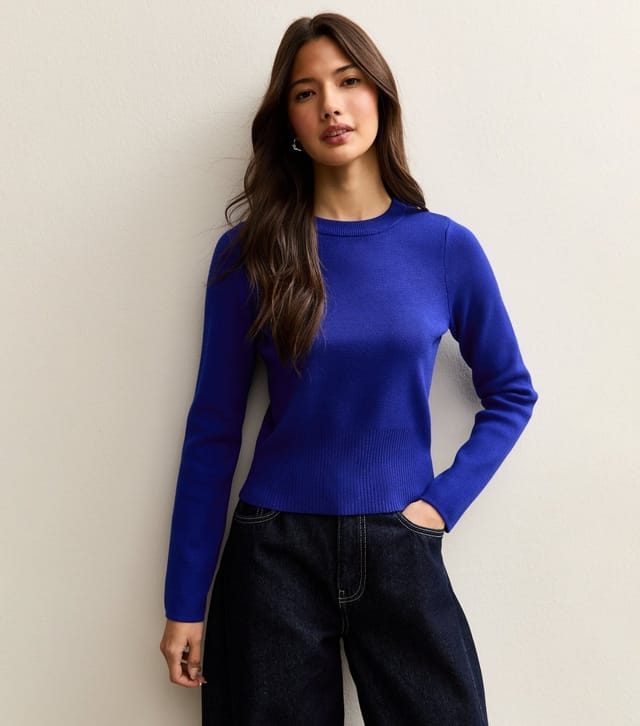 New Look Women's Bright Blue Ribbed Knit Crew Neck Jumper New Look - 2