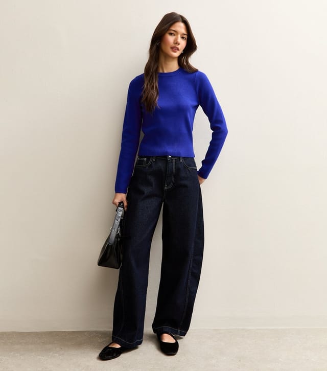 New Look Women's Bright Blue Ribbed Knit Crew Neck Jumper New Look - 3