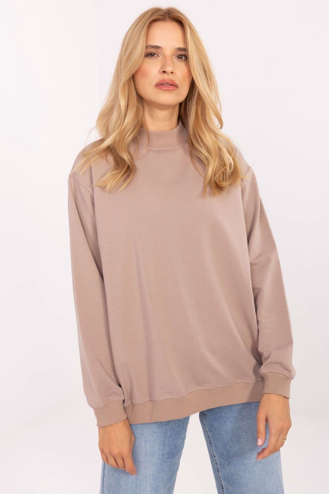 Love Lace Love Lace Women's Cotton Elastane Sleeve Stand Collar Sweatshirt in Beige