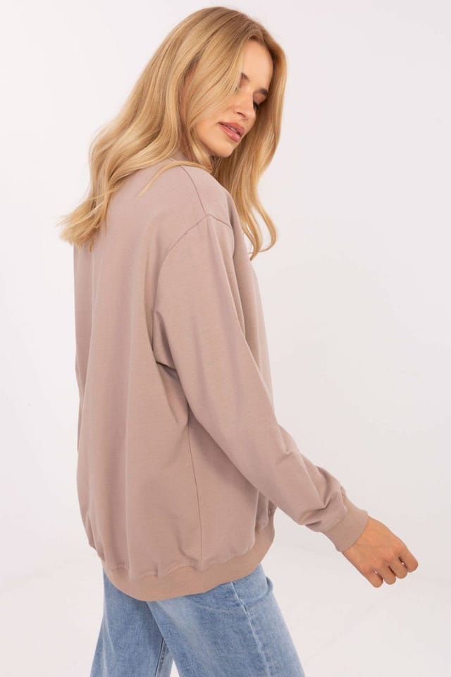 Love Lace Love Lace Women's Cotton Elastane Sleeve Stand Collar Sweatshirt in Beige - 2
