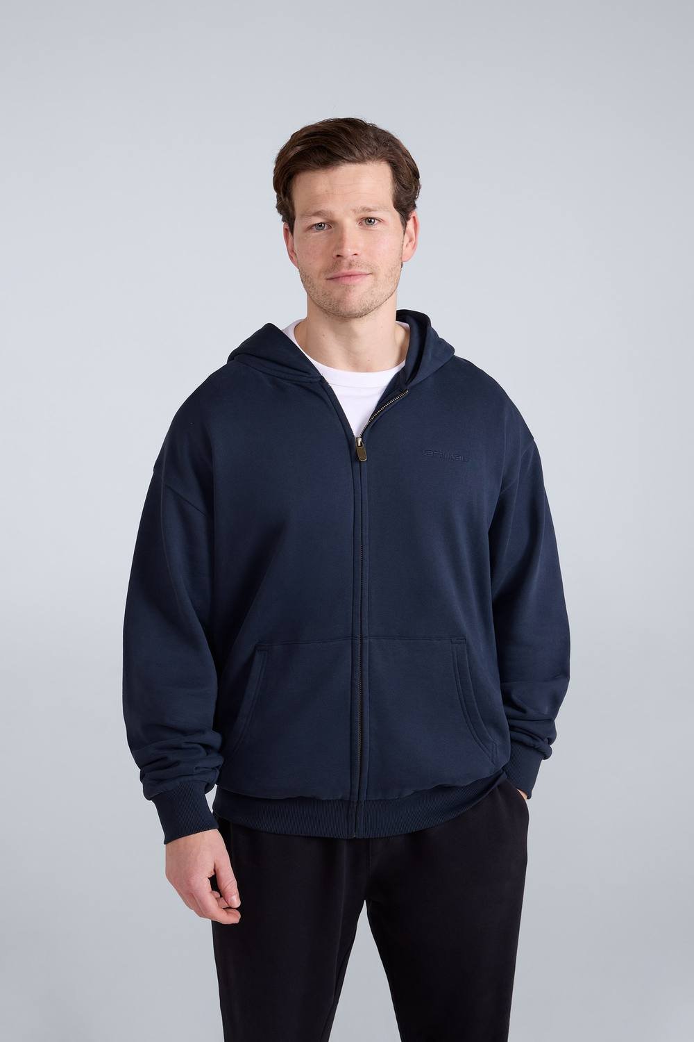 Animal Animal Men's 'Icon' Warm Comfortable Adjustable Hood Casual Logo Zip Through Hoodie in Dark Blue - 2