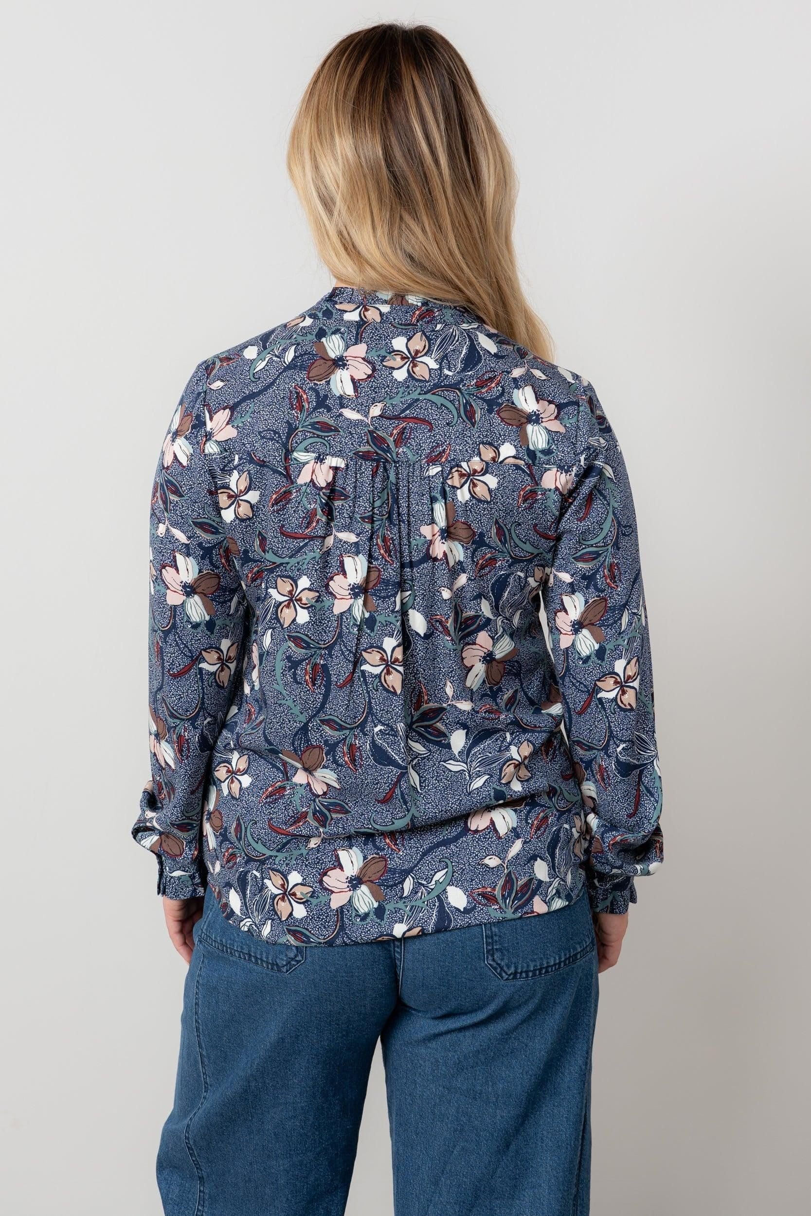 Lily & Me Lily & Me Women's Rachel Frill Printed Long Sleeve Blouse in Navy - 4
