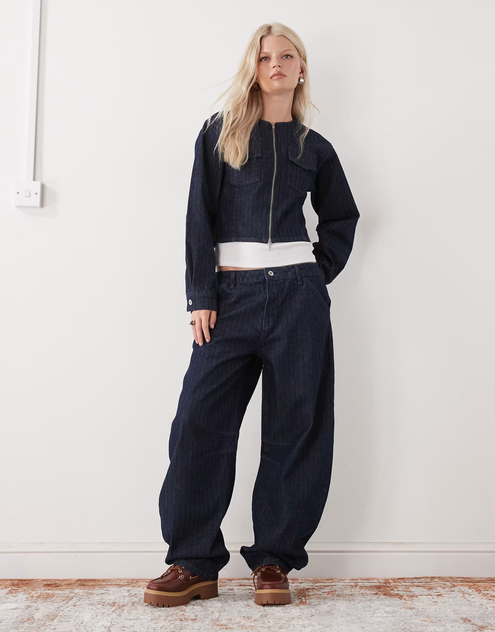 ASOS COLLUSION low rise barrel jeans in blue stripe