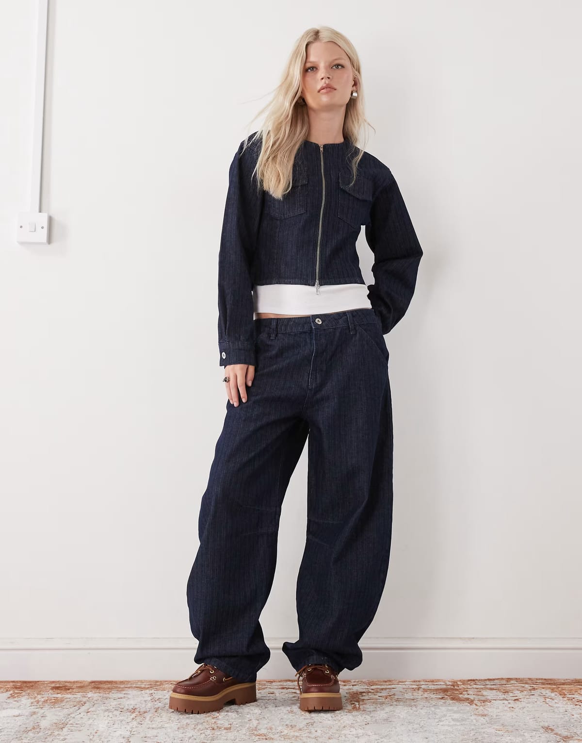 ASOS COLLUSION low rise barrel jeans in blue stripe - 1
