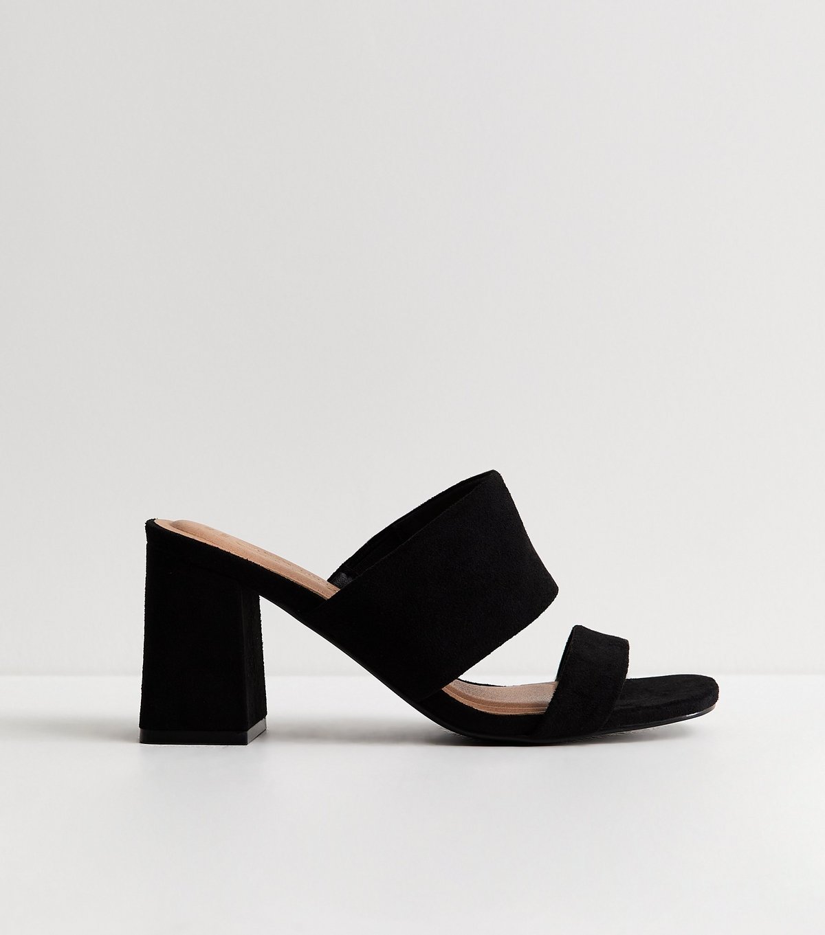New Look Women's Wide Fit Faux Suede Black Block Heel Mules Vegan New Look - 2