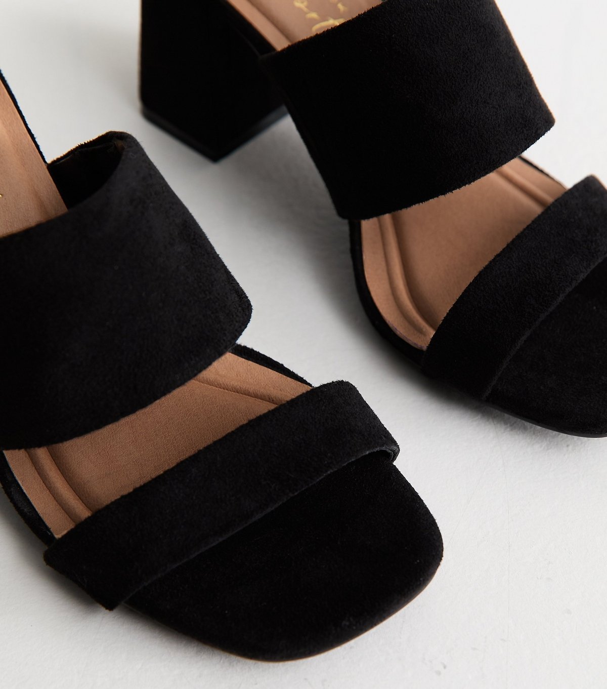 New Look Women's Wide Fit Faux Suede Black Block Heel Mules Vegan New Look - 3