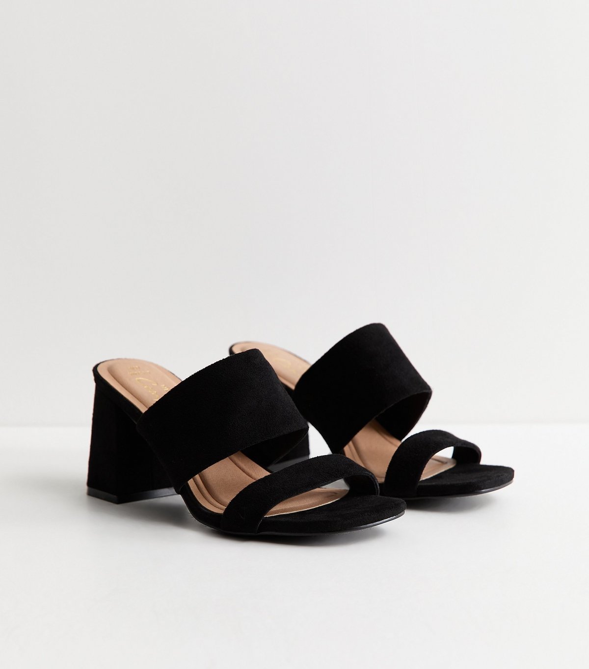 New Look Women's Wide Fit Faux Suede Black Block Heel Mules Vegan New Look - 4