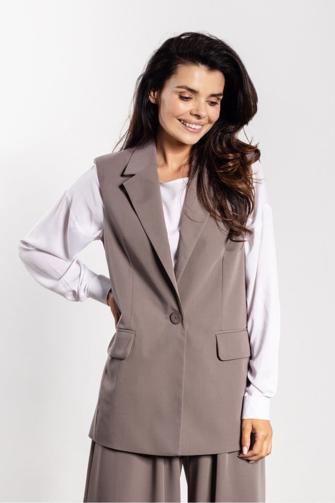 Love Lace Love Lace Brown Classic Tailored Button Vest with Flap Pockets