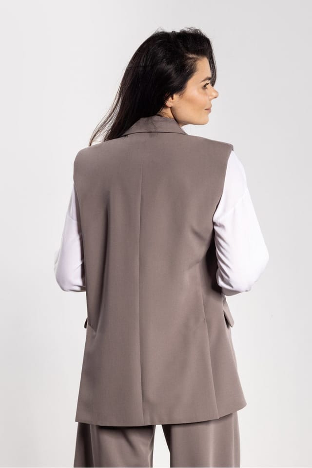 Love Lace Love Lace Women's Classic Tailored Button Vest with Flap Pockets in Brown - 2