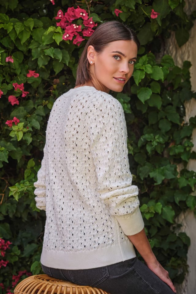 Pure Collection Pure Collection Women's Cotton Pearl Sweater in White - 3