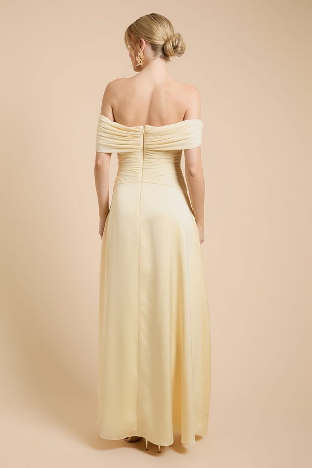 Oasis Oasis Women's Mesh & Satin Bardot Bridesmaid Dress in Butter - 3