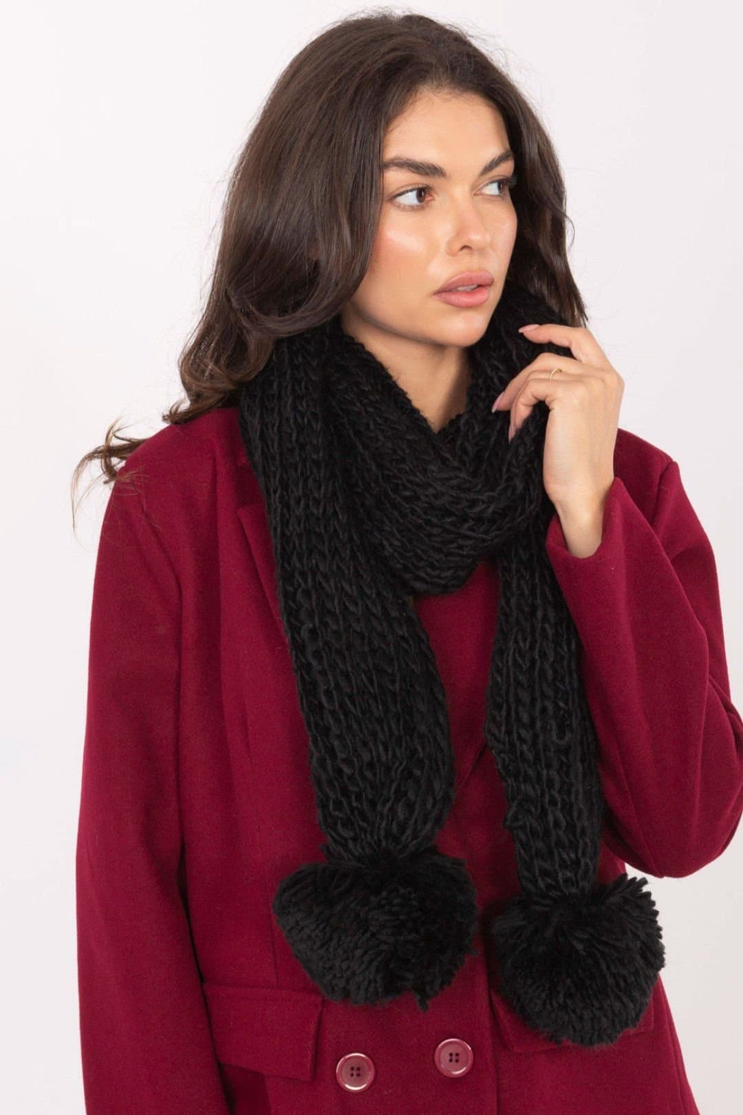 Love Lace Love Lace Black Soft Acrylic Winter Scarf with Pom Poms