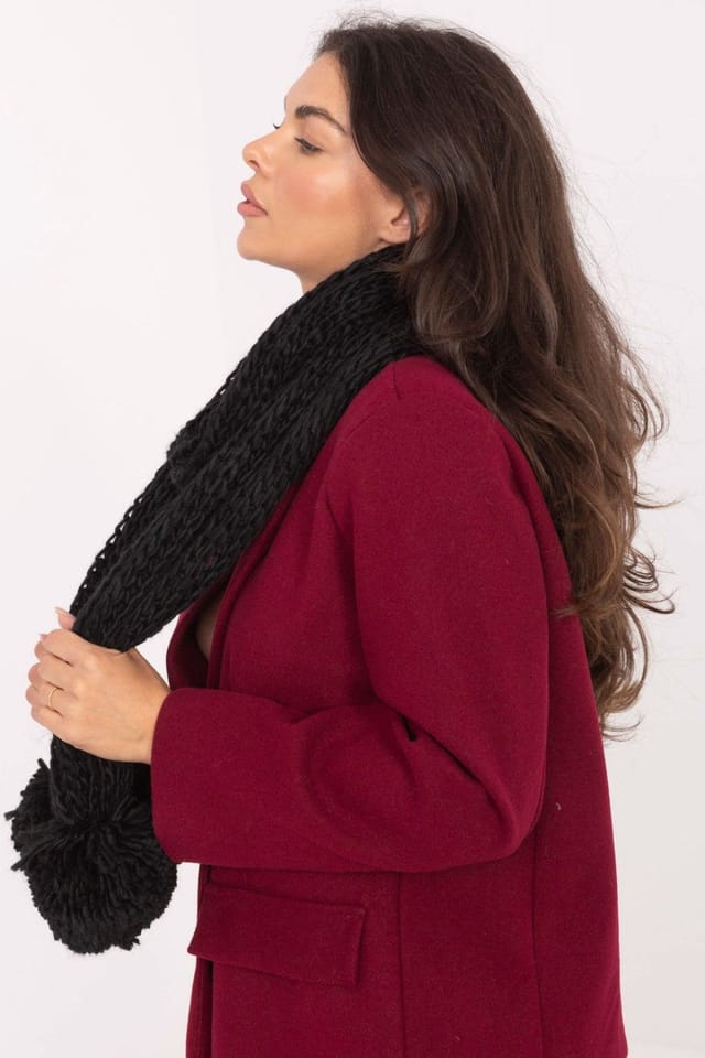 Love Lace Love Lace Women's Soft Acrylic Winter Scarf with Smooth Texture & Pom Poms in Black - 2