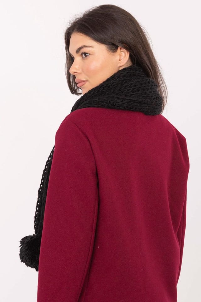 Love Lace Love Lace Women's Soft Acrylic Winter Scarf with Smooth Texture & Pom Poms in Black - 3