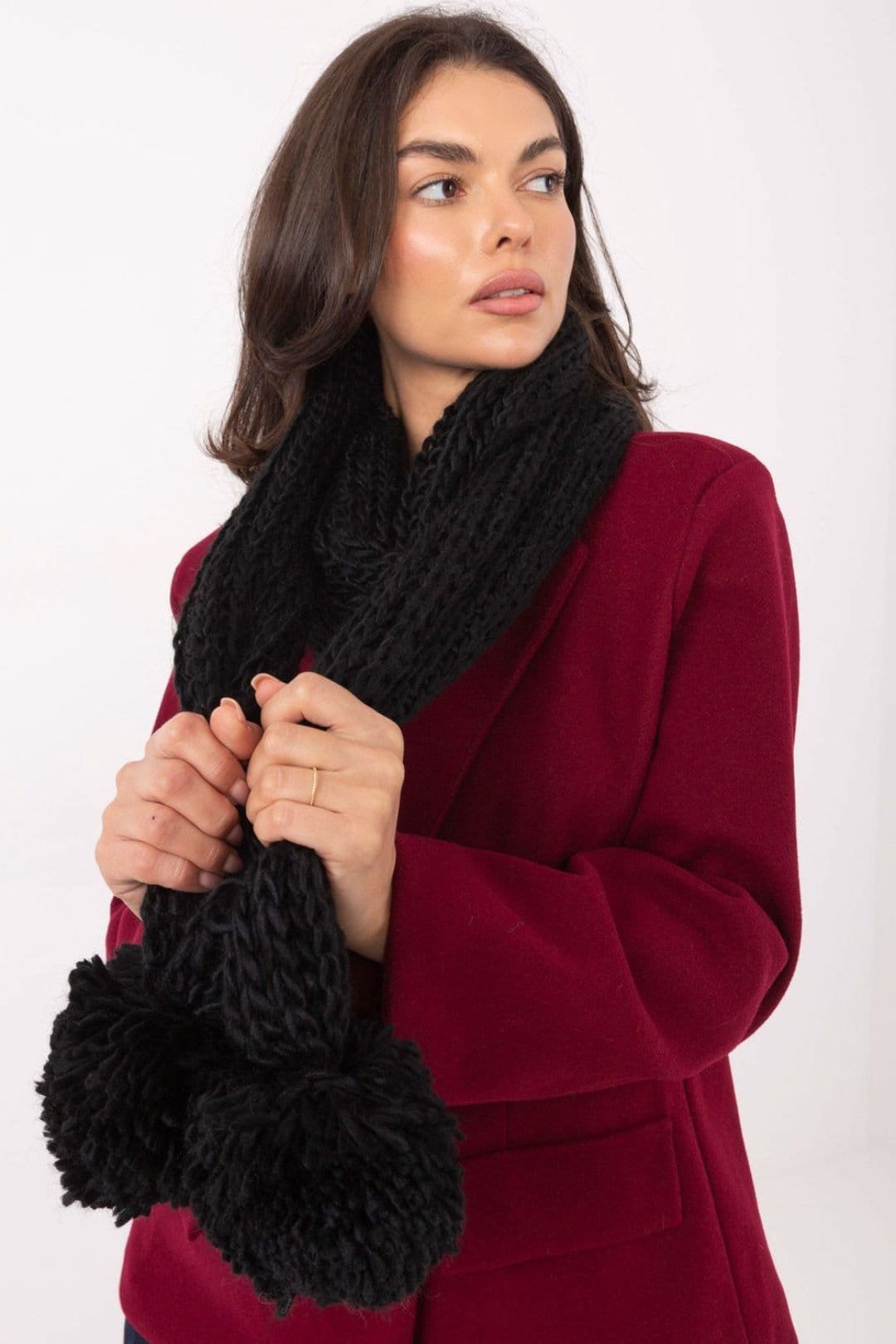 Love Lace Love Lace Women's Soft Acrylic Winter Scarf with Smooth Texture & Pom Poms in Black - 4