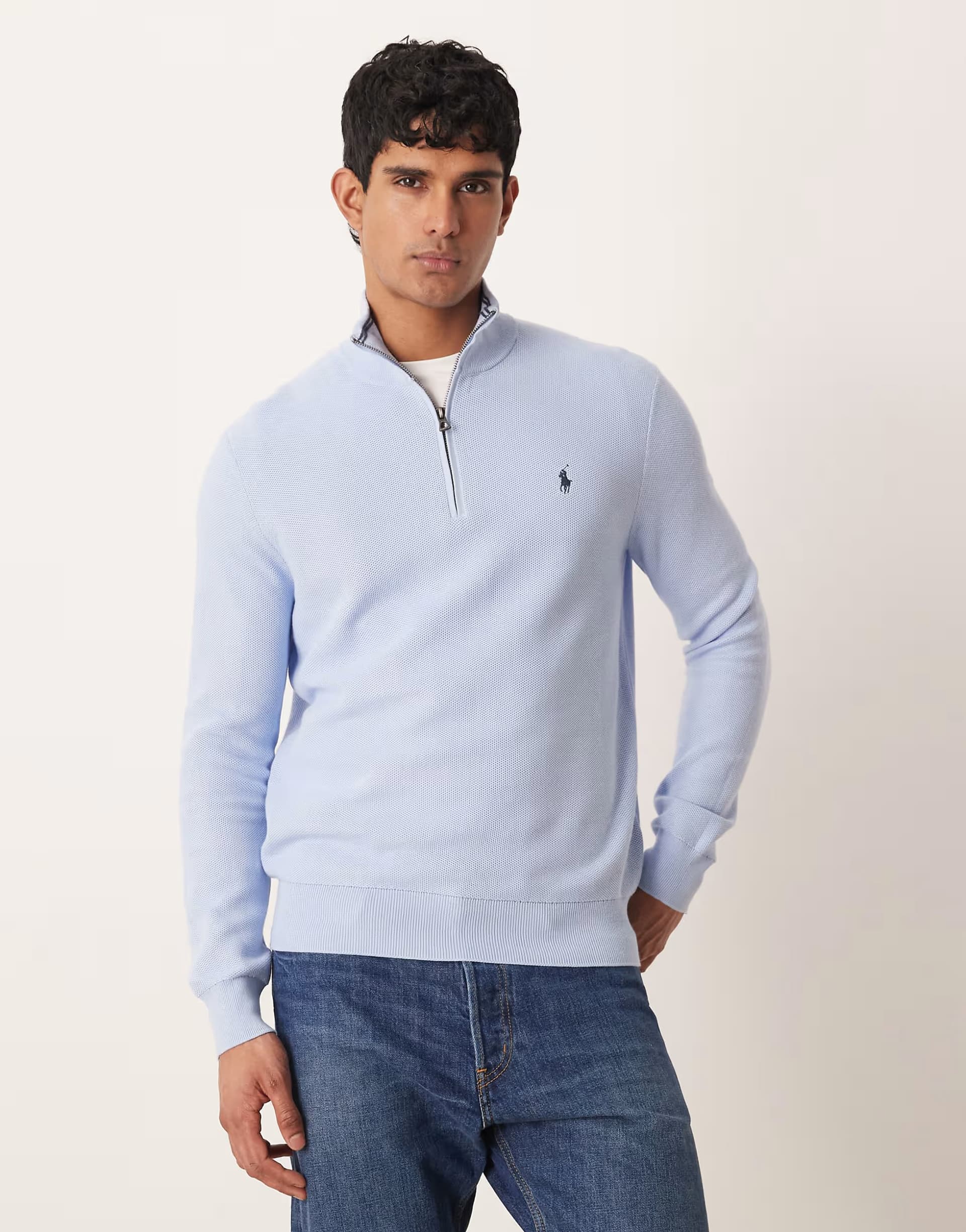 ASOS Polo Ralph Lauren icon logo half zip up jumper in blue