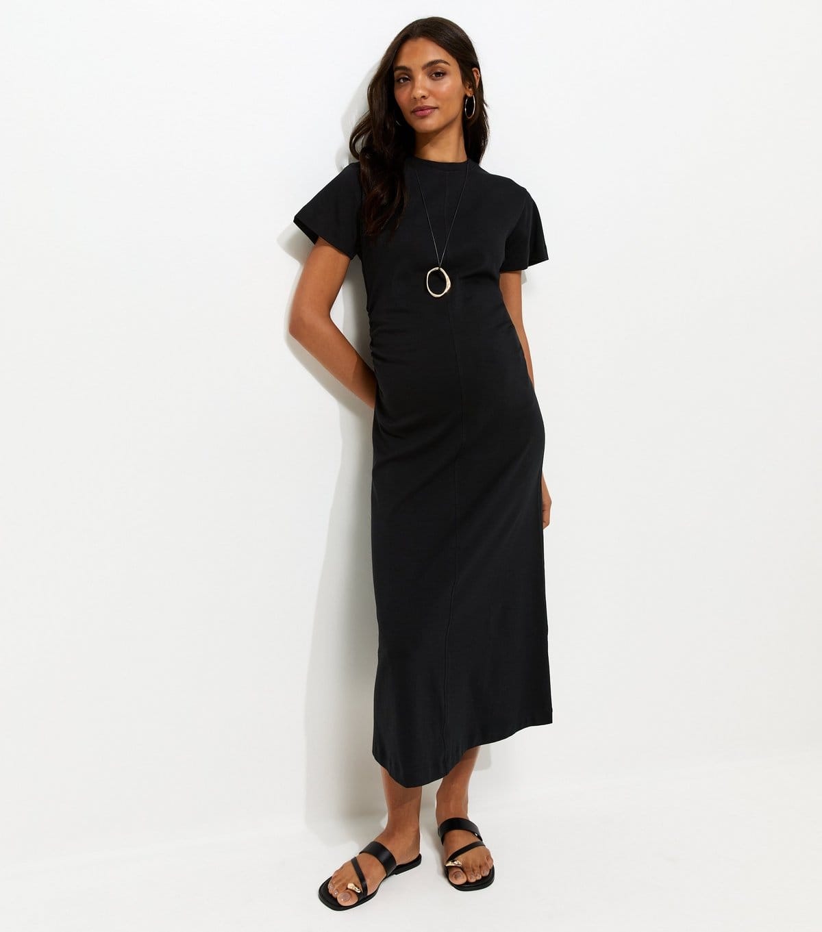 New Look Black Ruched T-Shirt Midi Dress