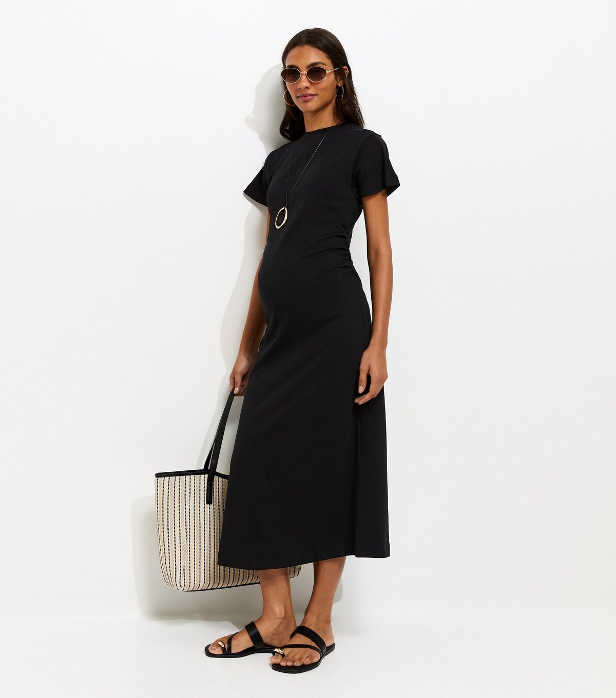 New Look Women's Maternity Black Ruched T-Shirt Midi Dress New Look - 3