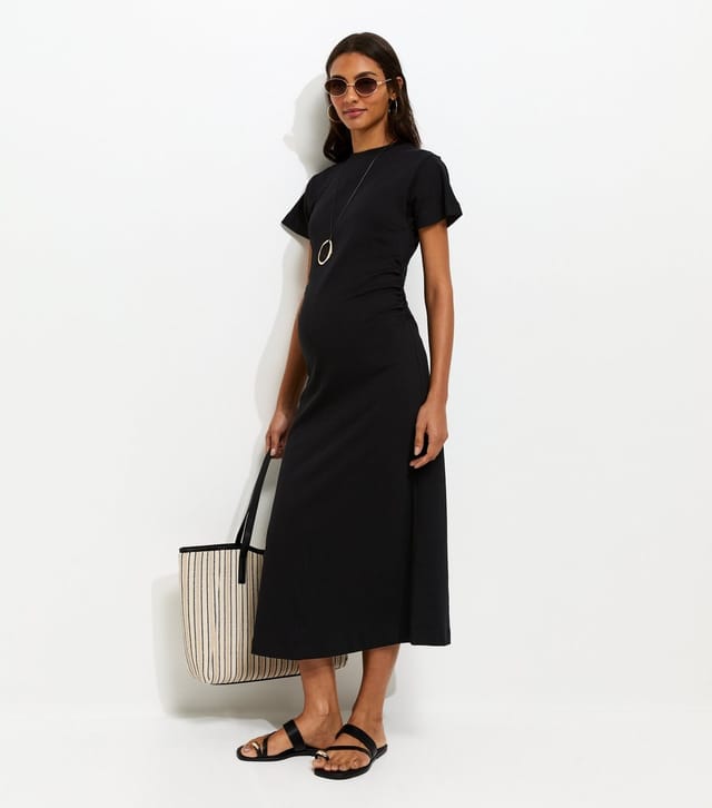 New Look Women's Maternity Black Ruched T-Shirt Midi Dress New Look - 3