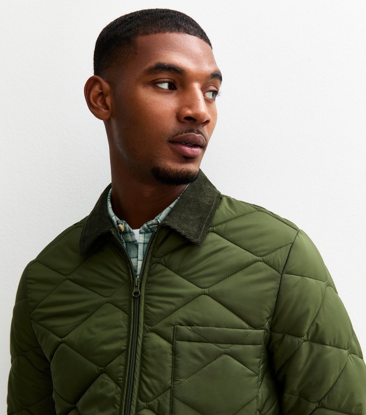 New Look Men's Green Regular Fit Corduroy Collar Quilted Jacket New Look - 2