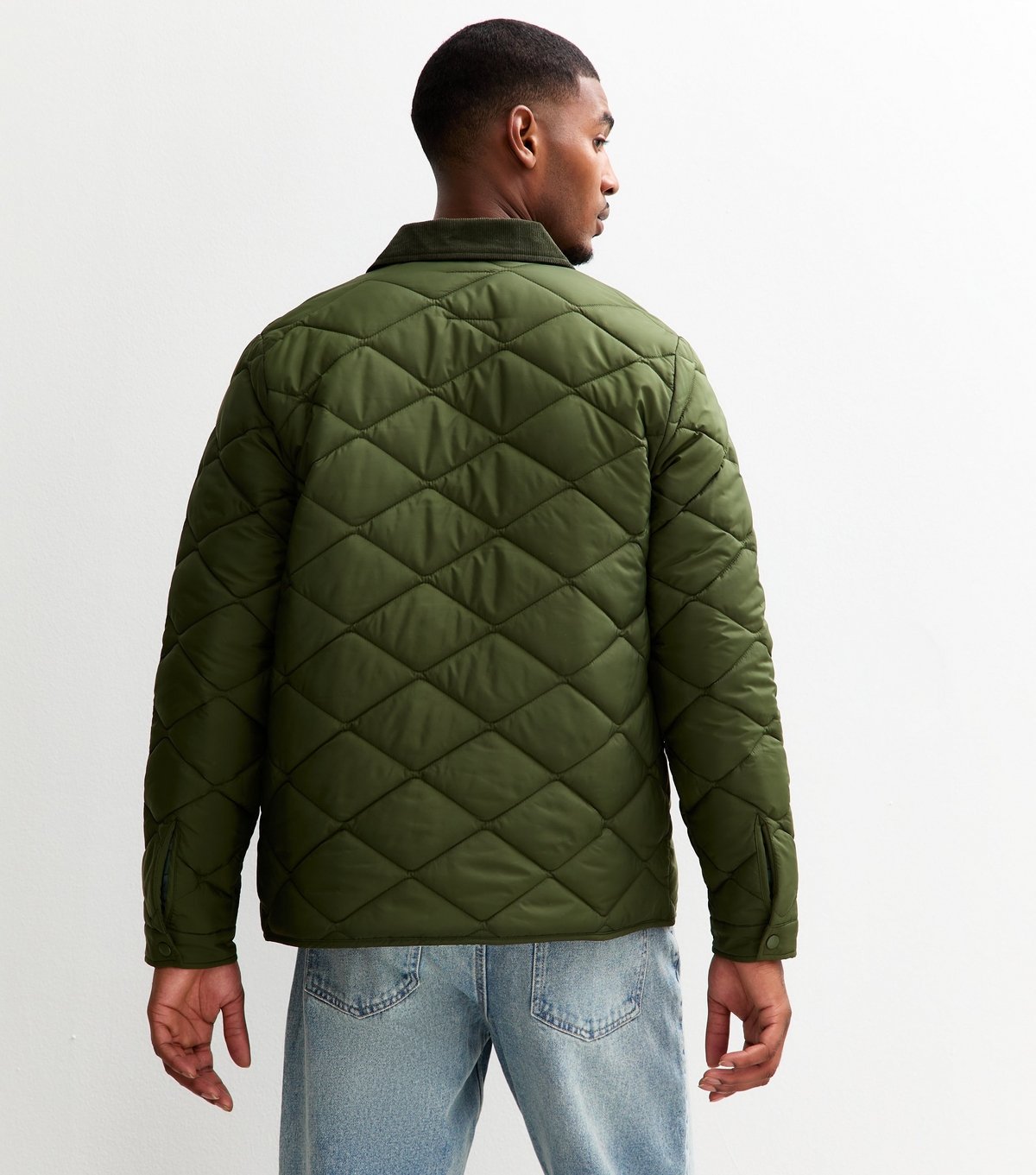 New Look Men's Green Regular Fit Corduroy Collar Quilted Jacket New Look - 4