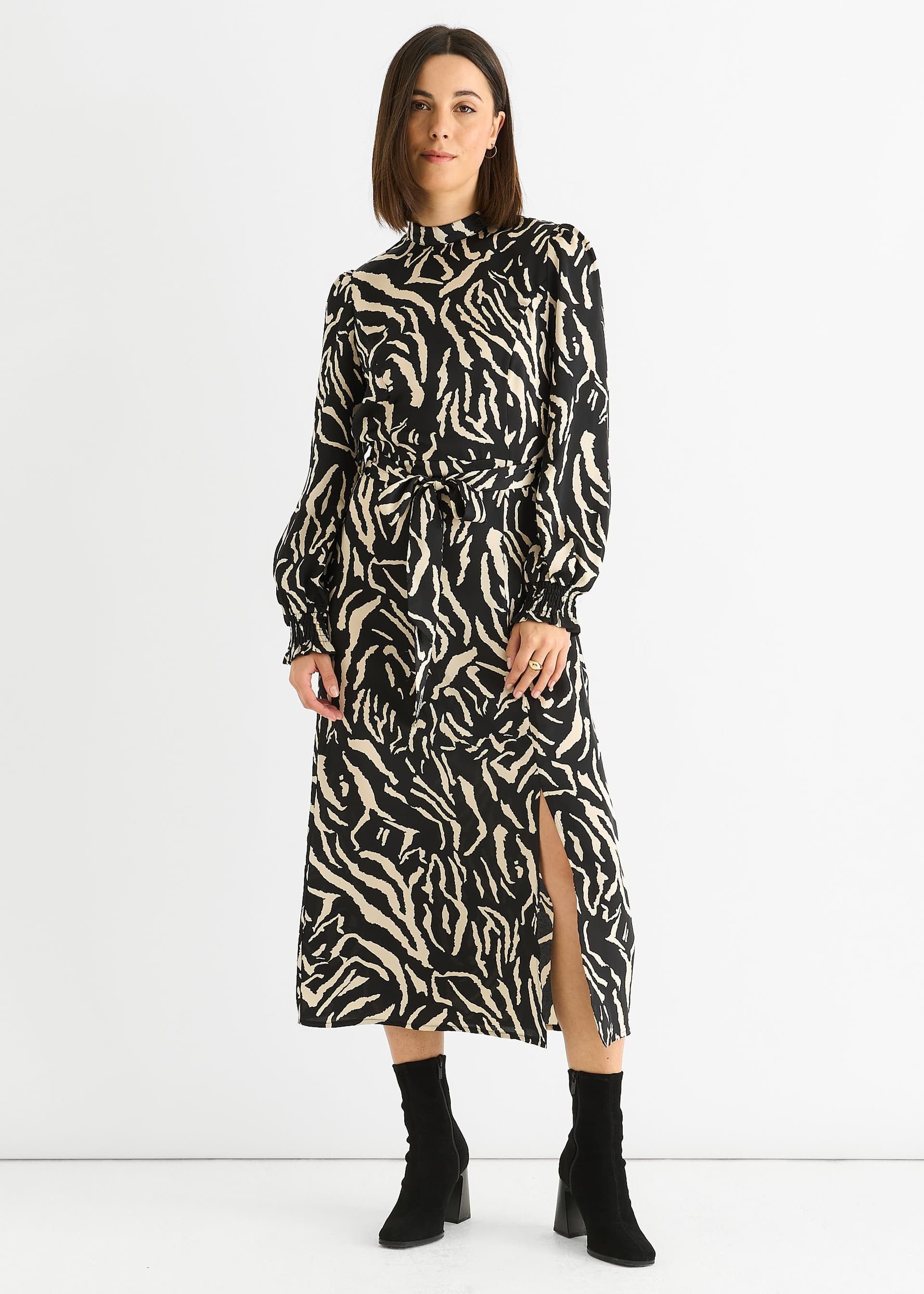 Gini London Gini London Women's Black Animal High Neck Satin Midi Dress