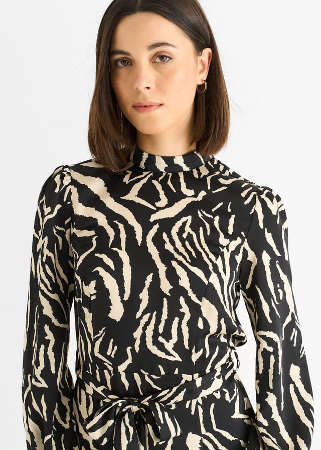 Gini London Gini London Women's Black Animal High Neck Satin Midi Dress - 2