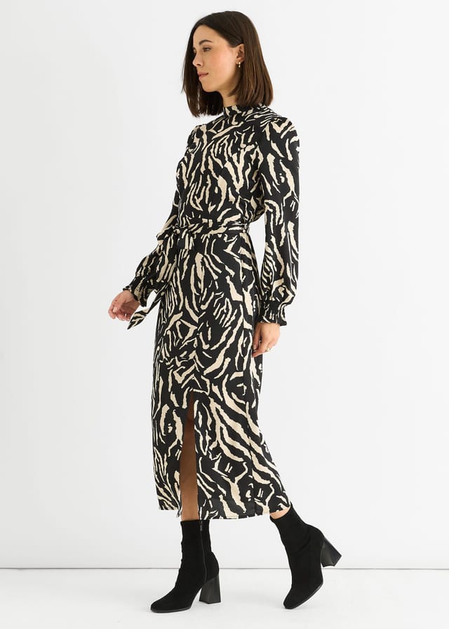 Gini London Gini London Women's Black Animal High Neck Satin Midi Dress - 3