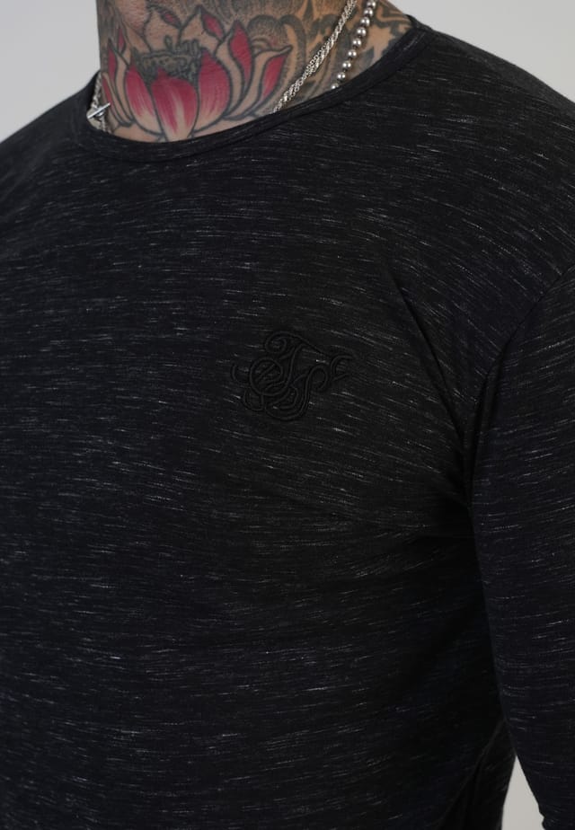 SikSilk SikSilk Men's Long Sleeve Marl T-Shirt in Black - 2