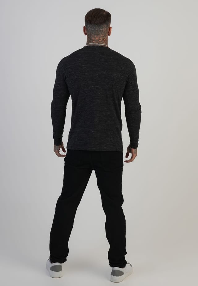 SikSilk SikSilk Men's Long Sleeve Marl T-Shirt in Black - 3