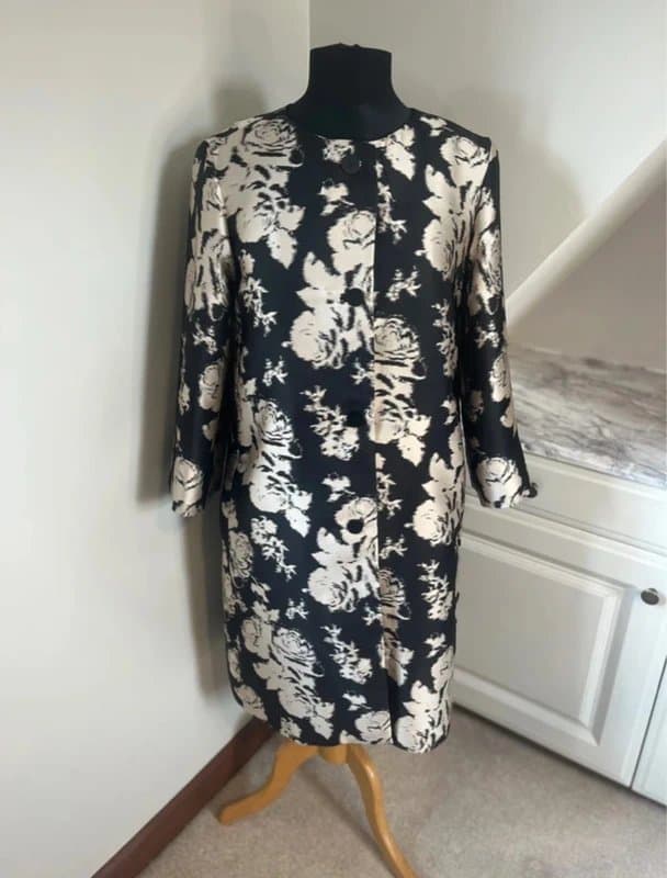 Gerard Darel Gerard Darel Vintage Designer Black Beige Floral Print Elegant Silk Long Jacket Size 38 UK 10