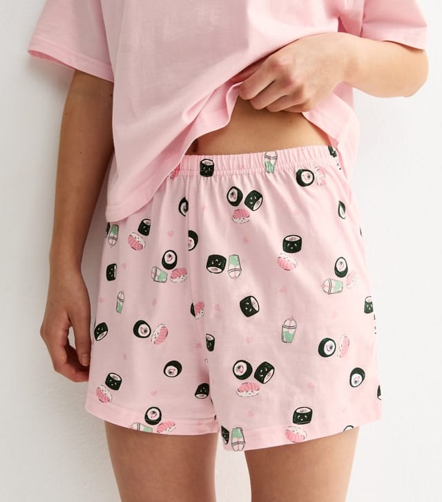 New Look Girls' Light Pink Sushi Print T-Shirt and Shorts Pyjama Set New Look - 2