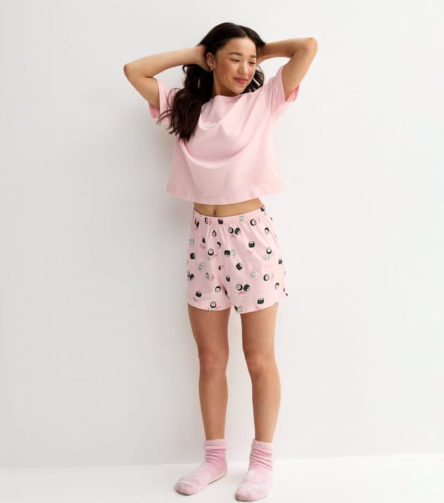 New Look Girls' Light Pink Sushi Print T-Shirt and Shorts Pyjama Set New Look - 3