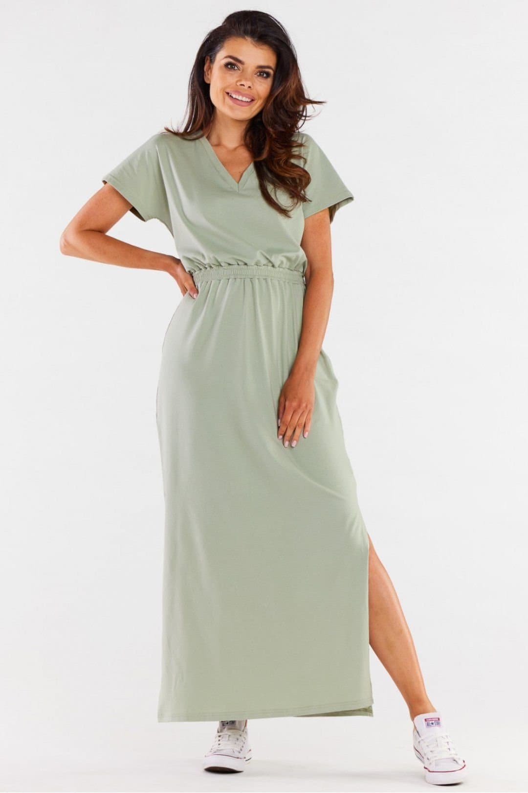 Love Lace Love Lace Women's Infinite Maxi Dress Short Sleeves Heart Neck in Green
