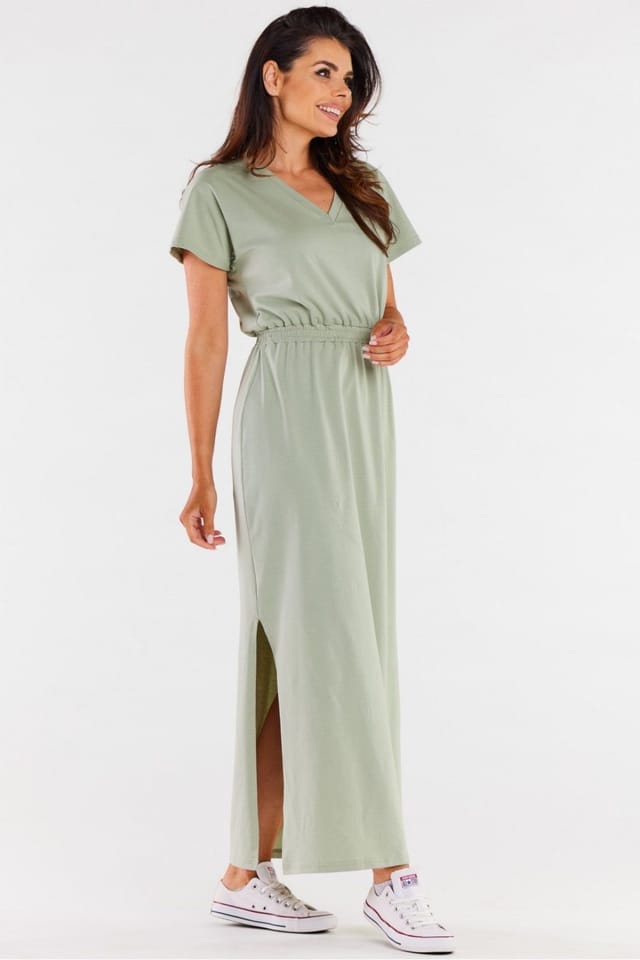 Love Lace Love Lace Women's Infinite Maxi Dress Short Sleeves Heart Neck in Green - 2