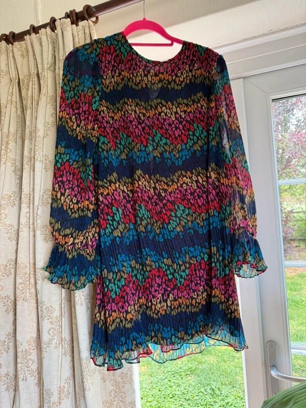 Never Fully Dressed Never Fully Dressed Multicoloured Abstract Leopard Print Pleated Dress UK 14